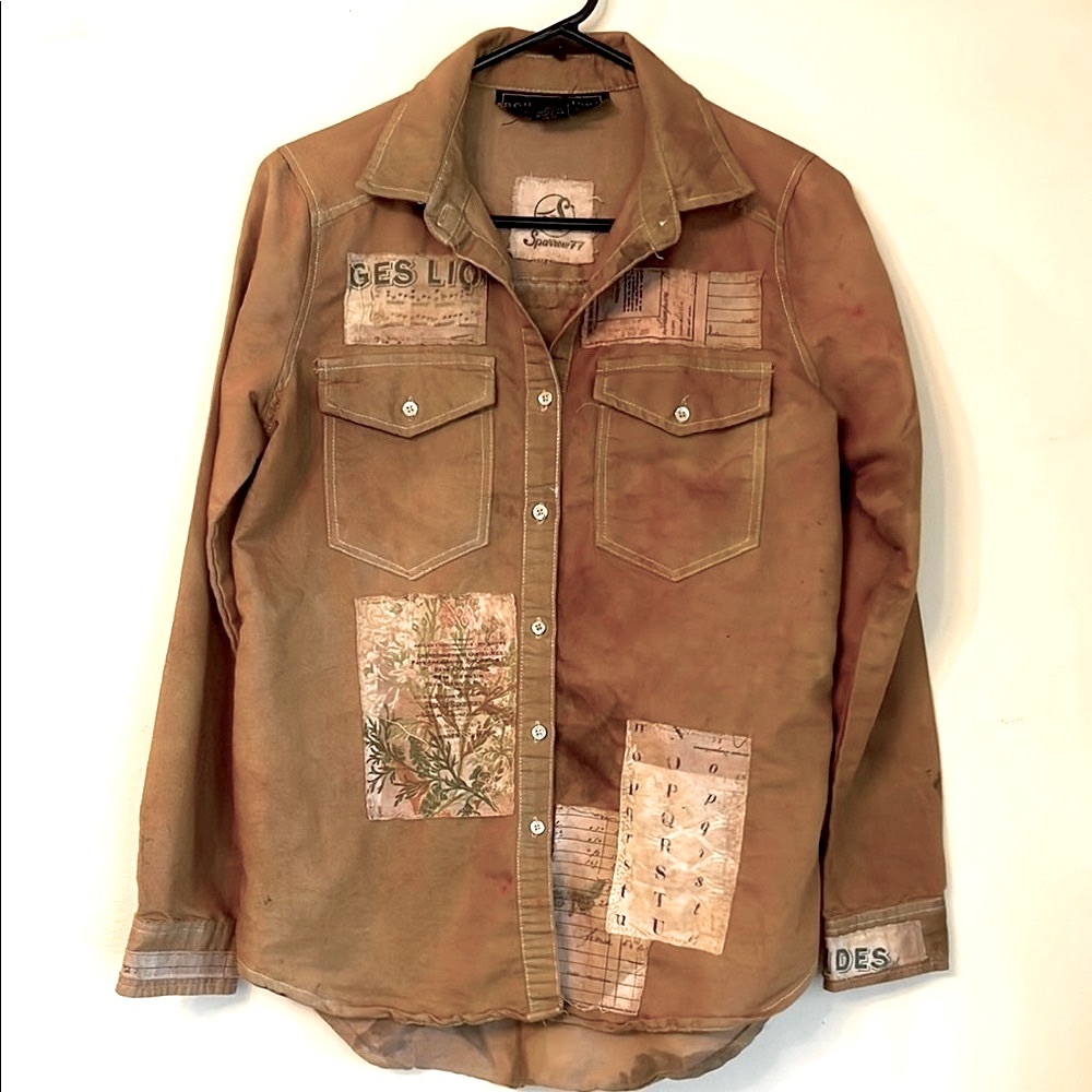 Upcycled overdyed patched zombie apocalypse boho shirt